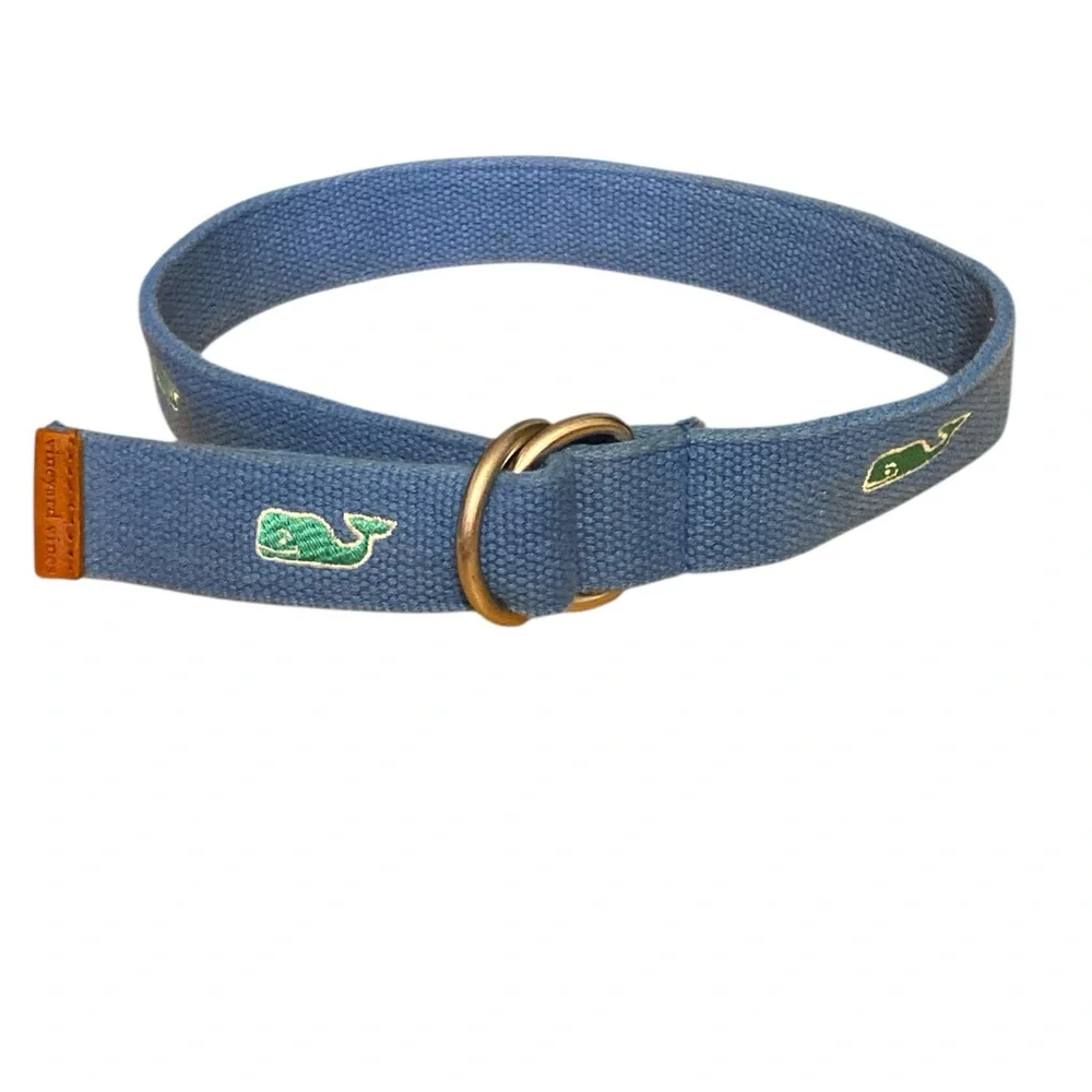 Vineyard Vines Blue Kids Belt with Green Whale